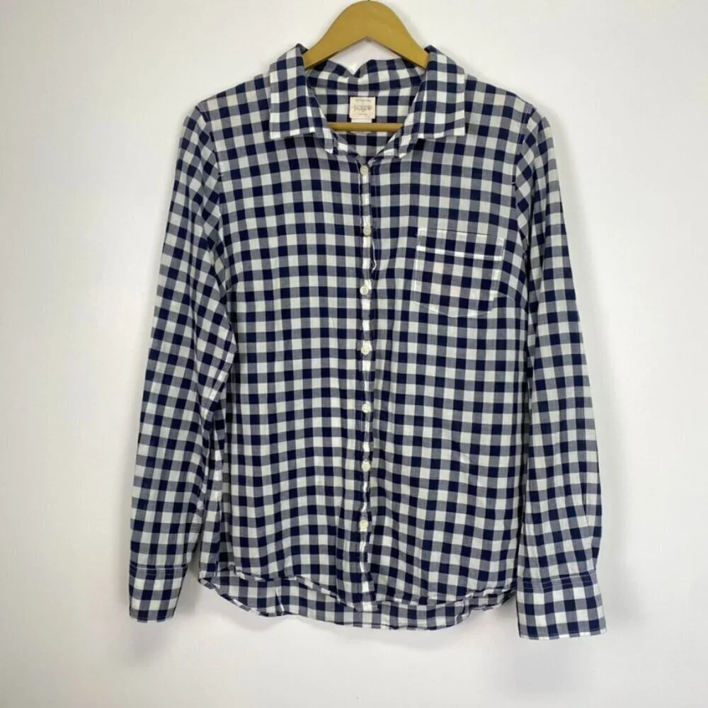 J. Crew Blue and White Checkered Button Down Top